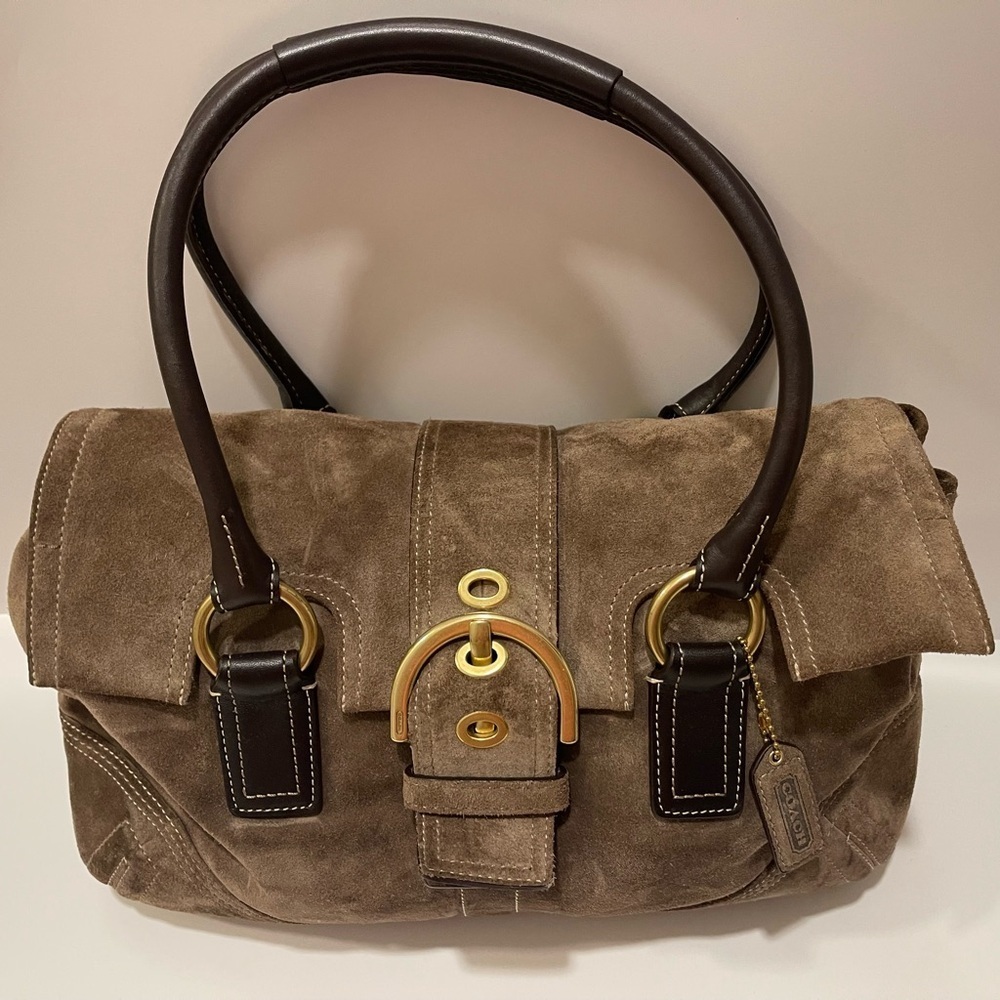 Coach Brown Suede Shoulder Bag with Gold Accents